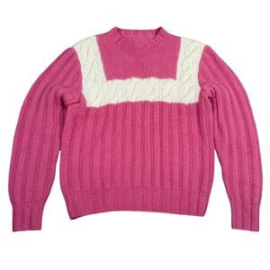 Vintage Pink Cable Knit Sweater Women’s M Chunky Pullover 80s 90s Colorblock